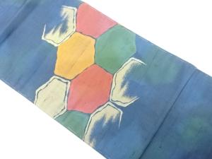 手織り節紬　変わり亀甲模様織り出し　名古屋帯